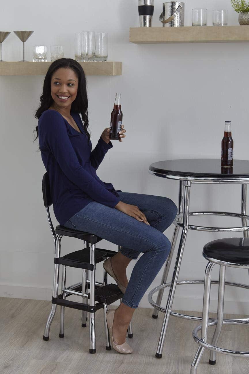 Stylaire Steel Retro Chair + Step Stool with Flip-Up Vinyl Seat