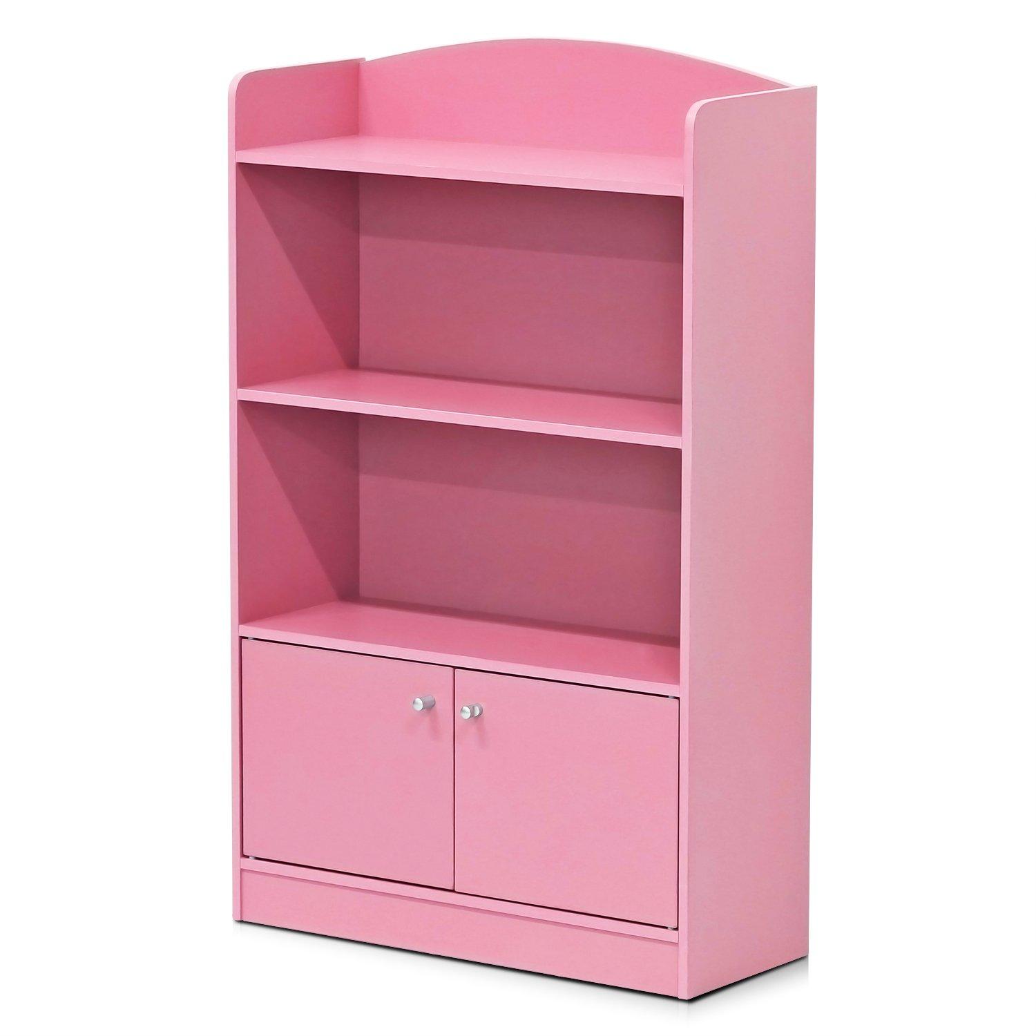 Furinno Lova Engineered Wood Bookshelf with Storage Cabinet in Pink