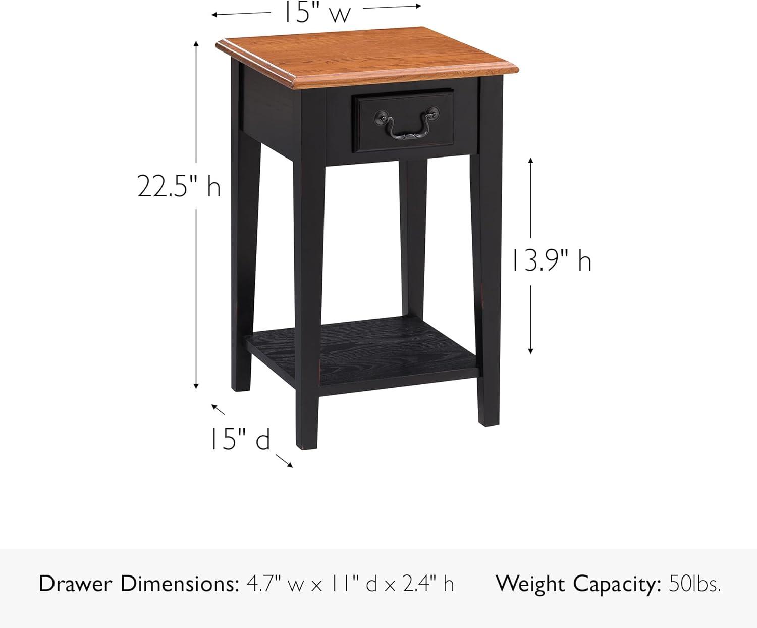 Home 9041-SL One Drawer Square Side Table with Shelf, Medium Oak and Slate Black