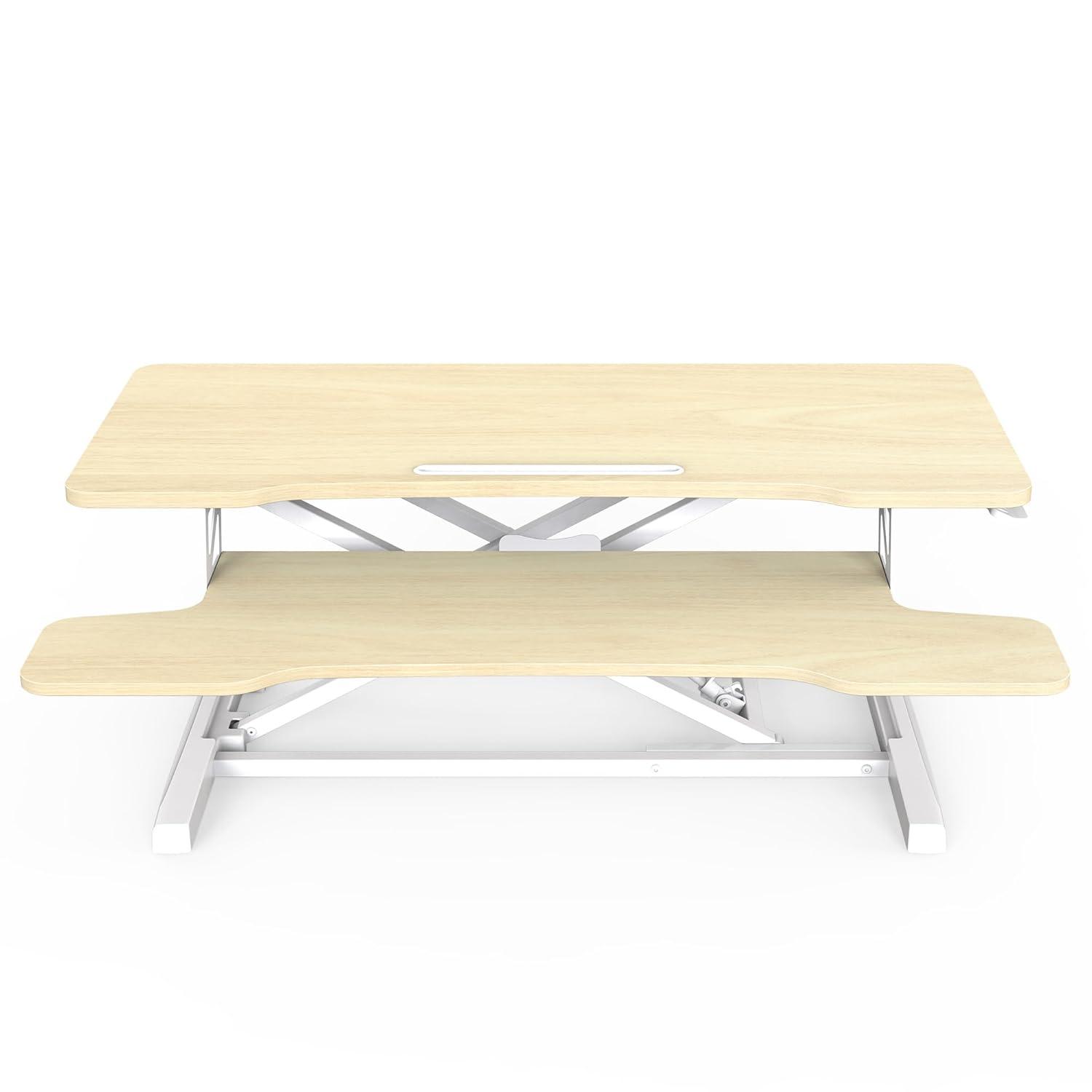 FITUEYES Height Adjustable Standing Desk 36” Wide Sit to Stand Converter Stand Up Desk Tabletop Workstation for Laptops Dual Monitor Riser Black SD309101WB