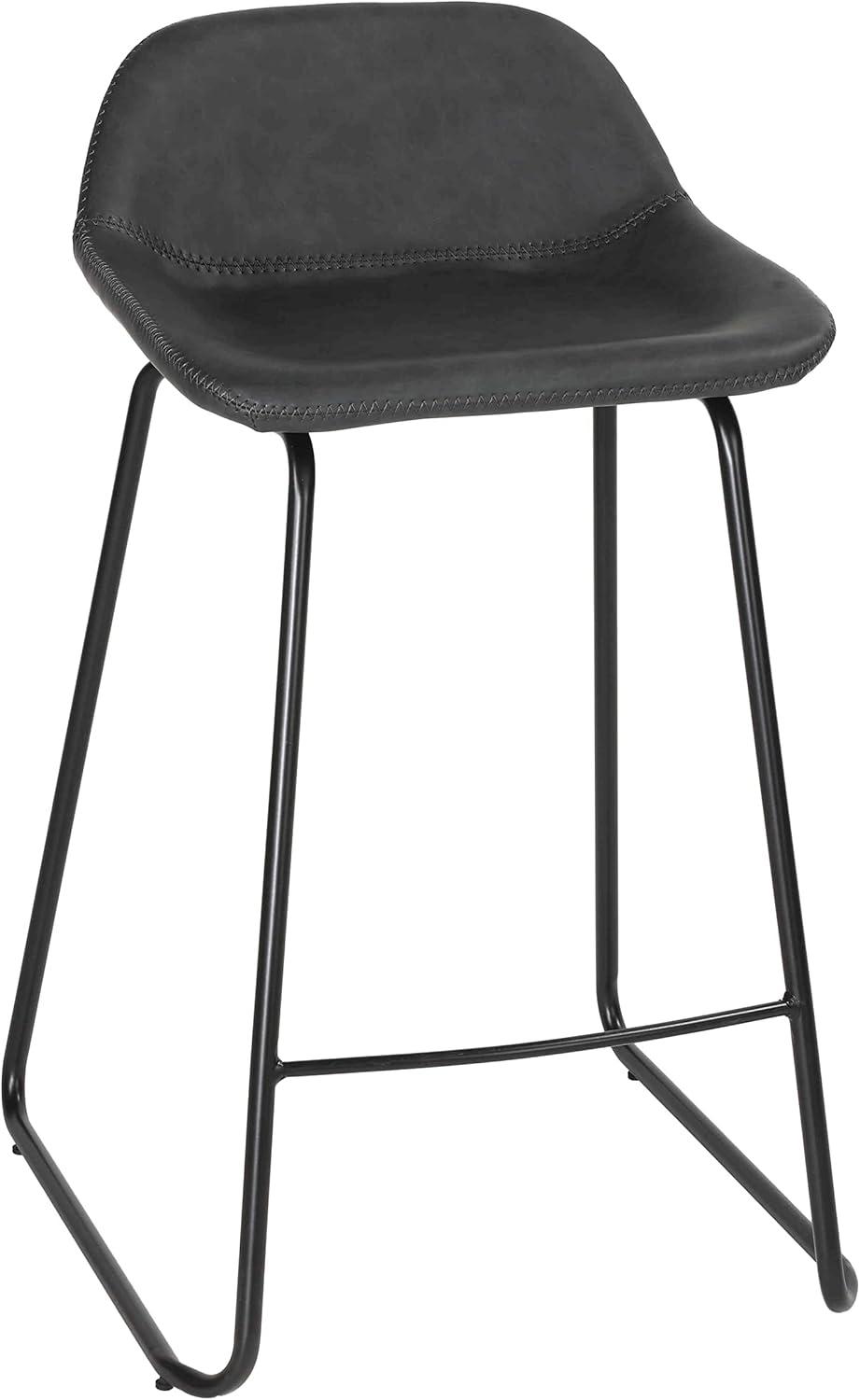 Cortesi Home Ava Counterstools in Charcoal Black Faux Leather (Set of 2)