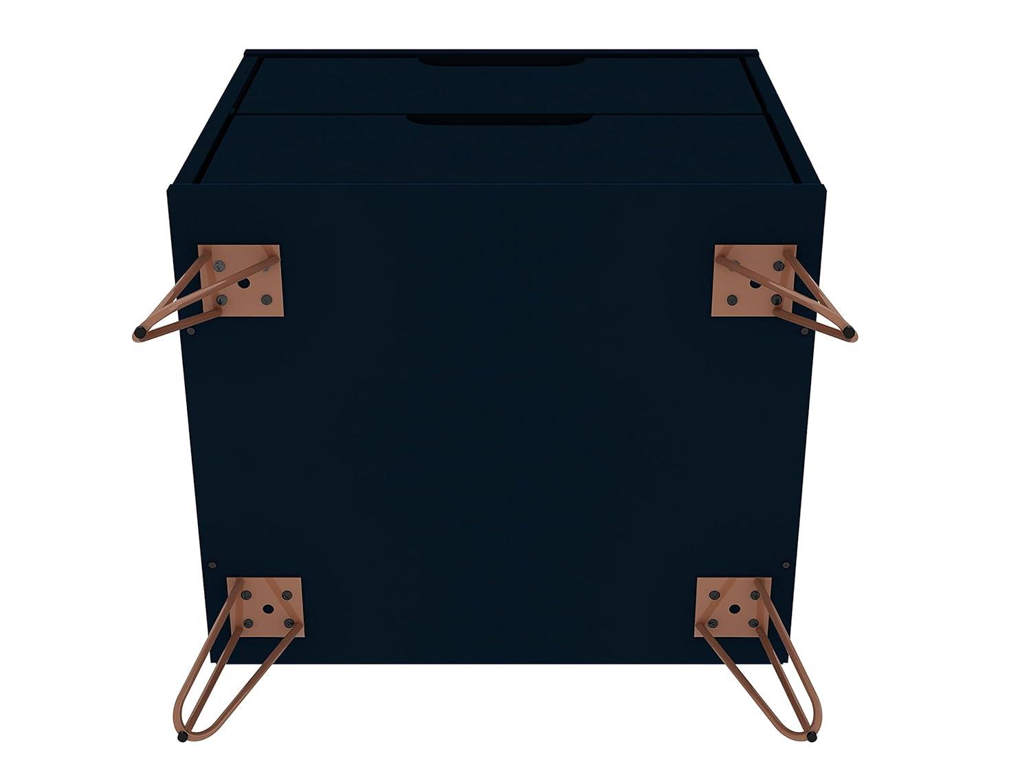 Set of 2 Rockefeller 2 Drawer Nightstands Tatiana Midnight Blue - Manhattan Comfort: Modern Splayed Metal Legs, MDF