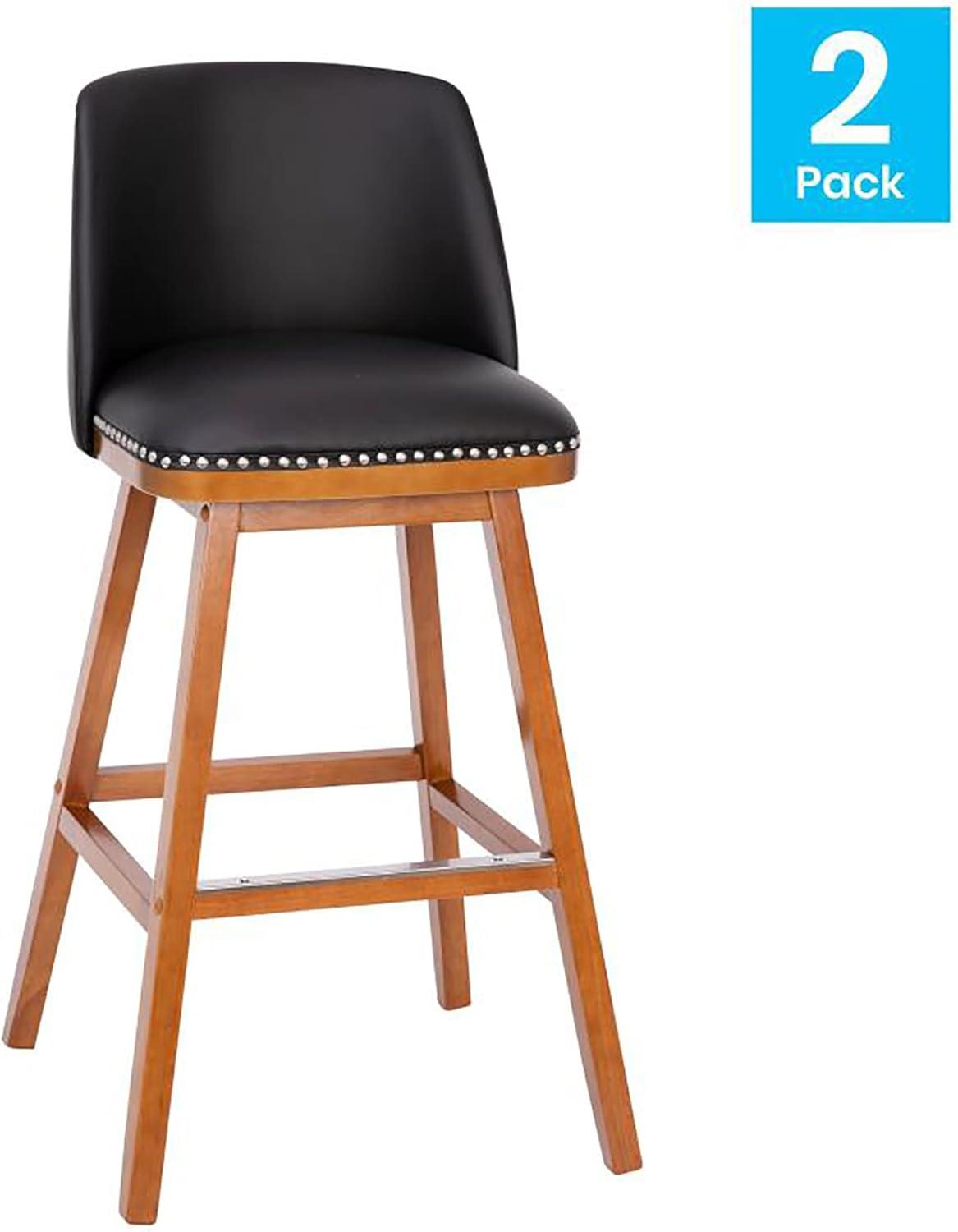 Flash Furniture 2 Pack Commercial Walnut Finish Wood Barstools with Nail Trim-Charcoal Faux Linen