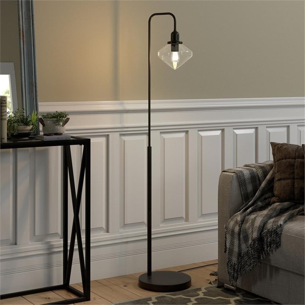 Evelyn&Zoe Zariza Arc Floor Lamp with Glass Shade, Brass/Clear