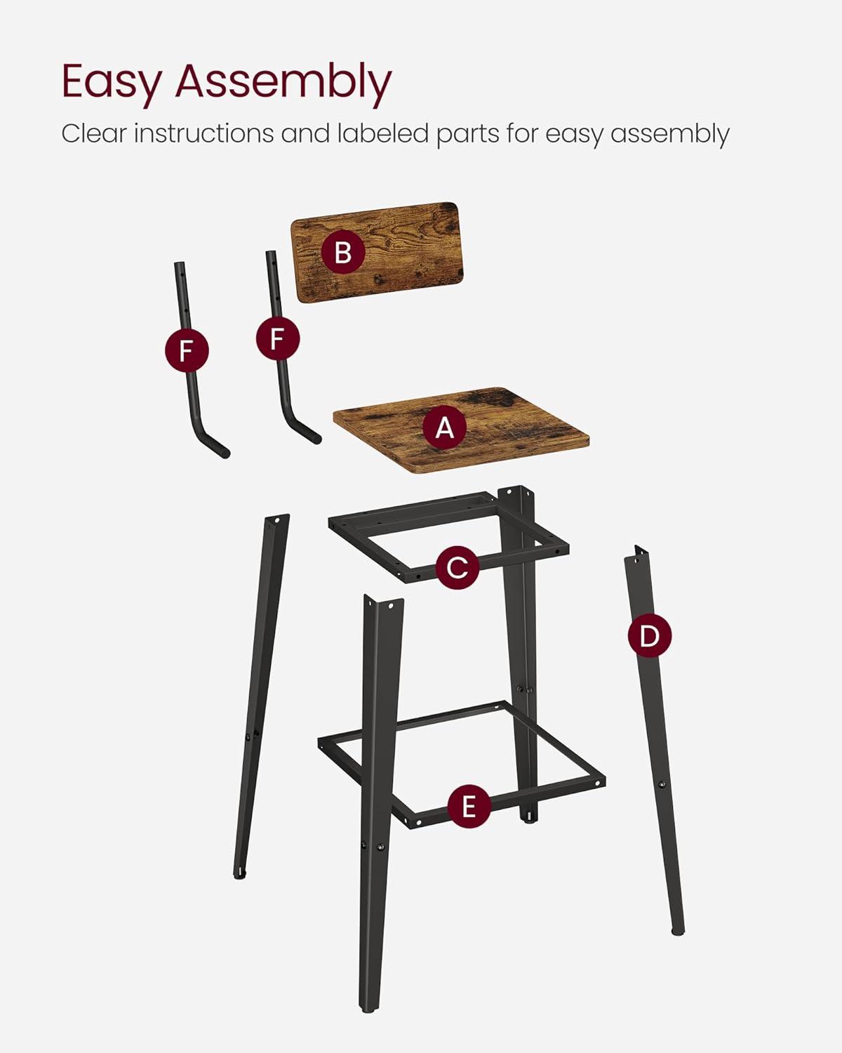 VASAGLE 2 Pack Bar Stools, Bar Height Stools, Tall Bar Stools with Back, Rustic Brown and Black