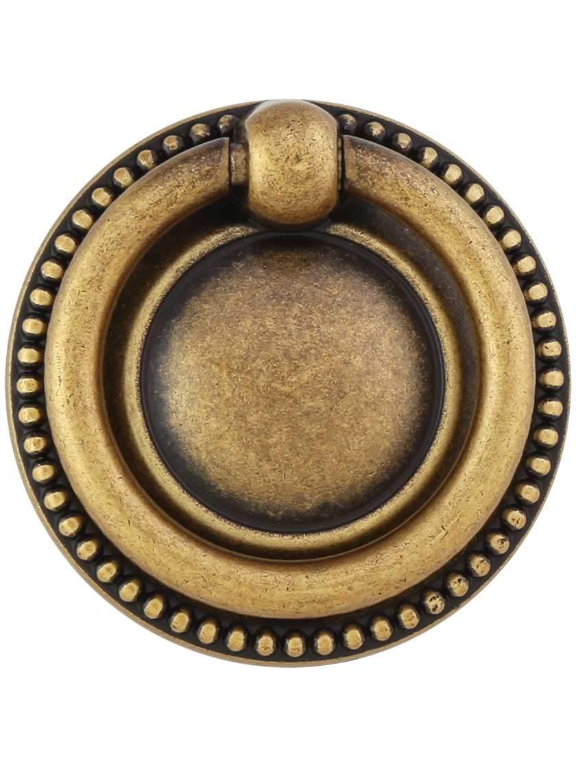 Vintage Brass and Bronze Beaded Ring Pull for Cabinets