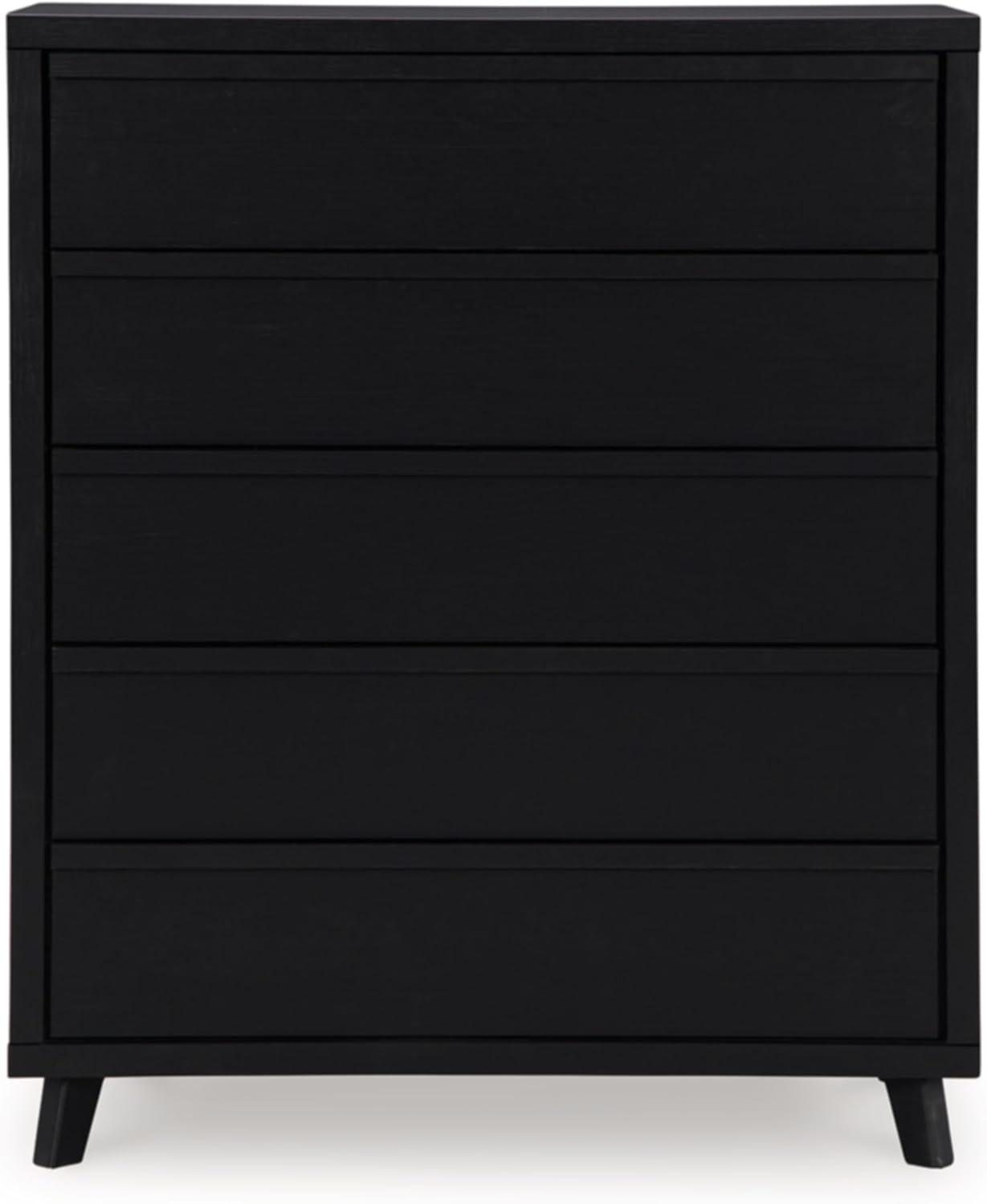 Black Modern 5-Drawer Wide Chest with Roller Glides