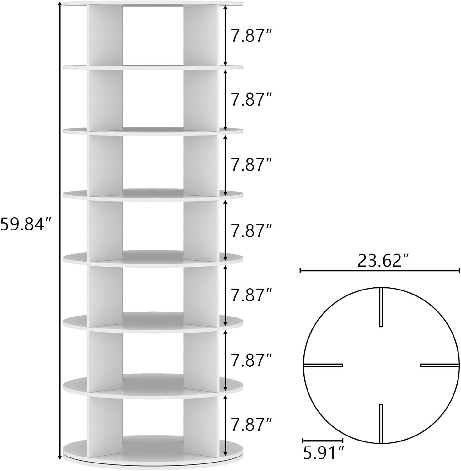 7 Tier Rotating Shoe Rack Tower, Revolving Shoe Rack Storage, Round Carousel Vertical Handbag and Shoe Organizer ,White-SpaceAid®