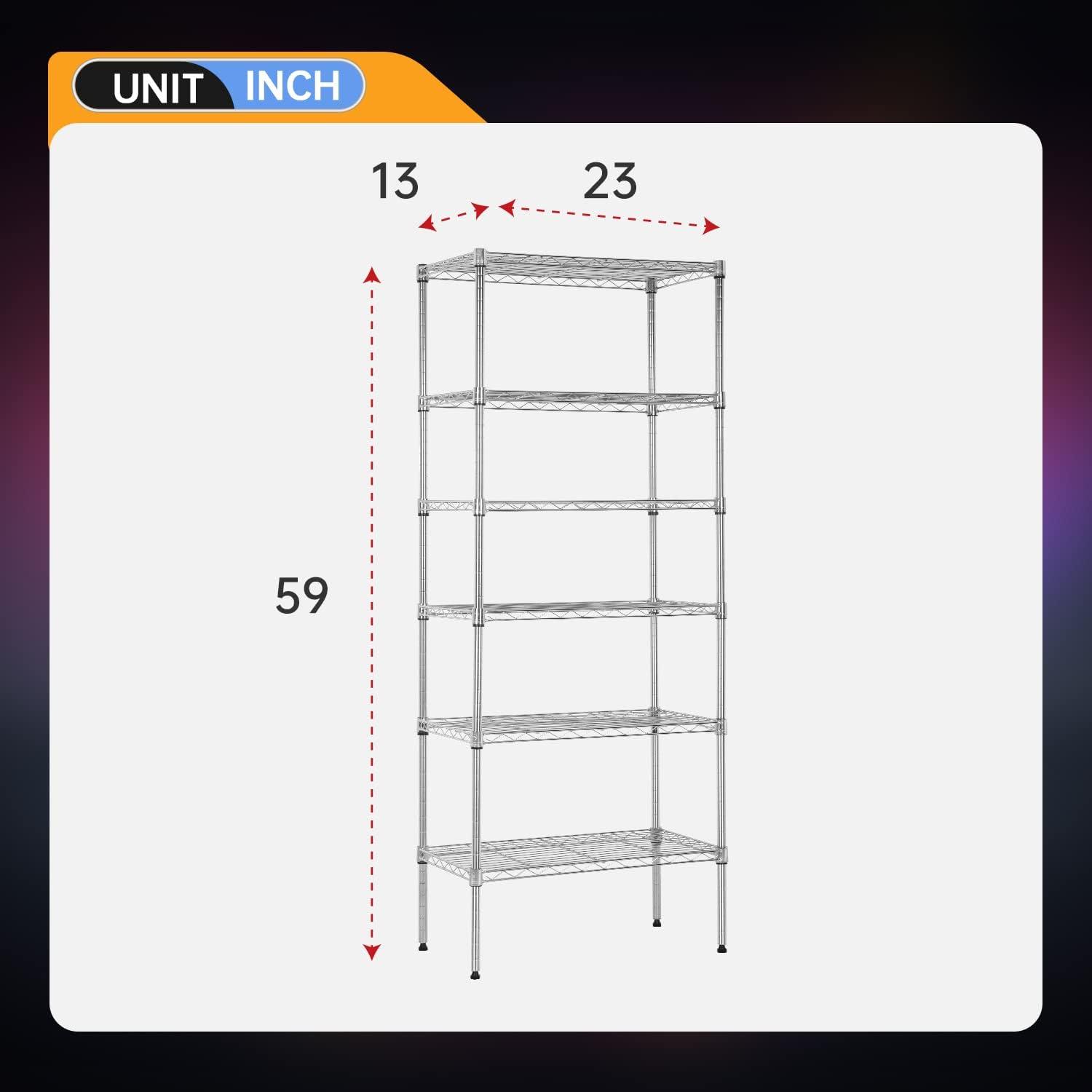 Chrome 6-Tier Adjustable Wire Shelving Unit for Office