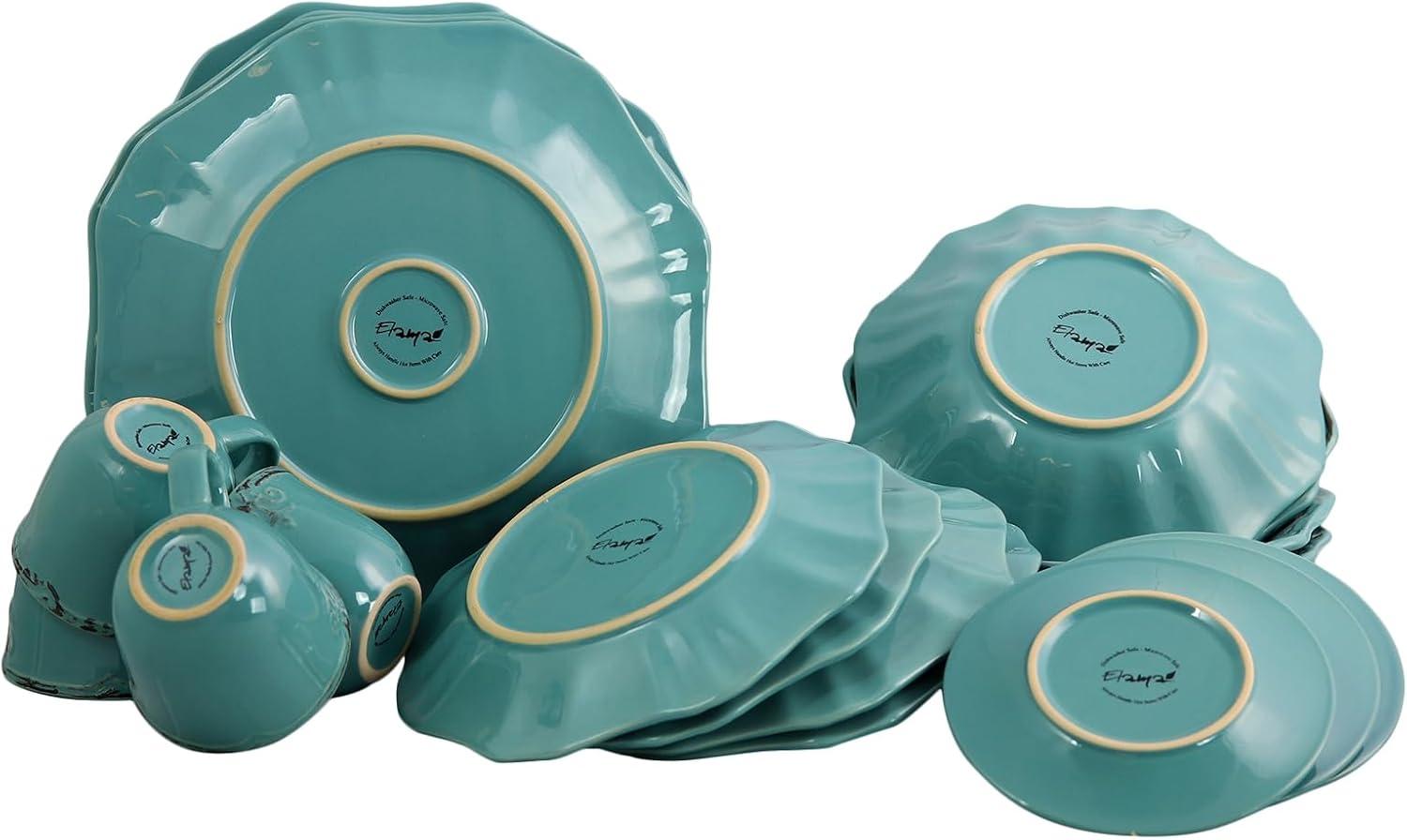 Elama Fleur De Lys 20-Piece Dinnerware Set in Turquoise