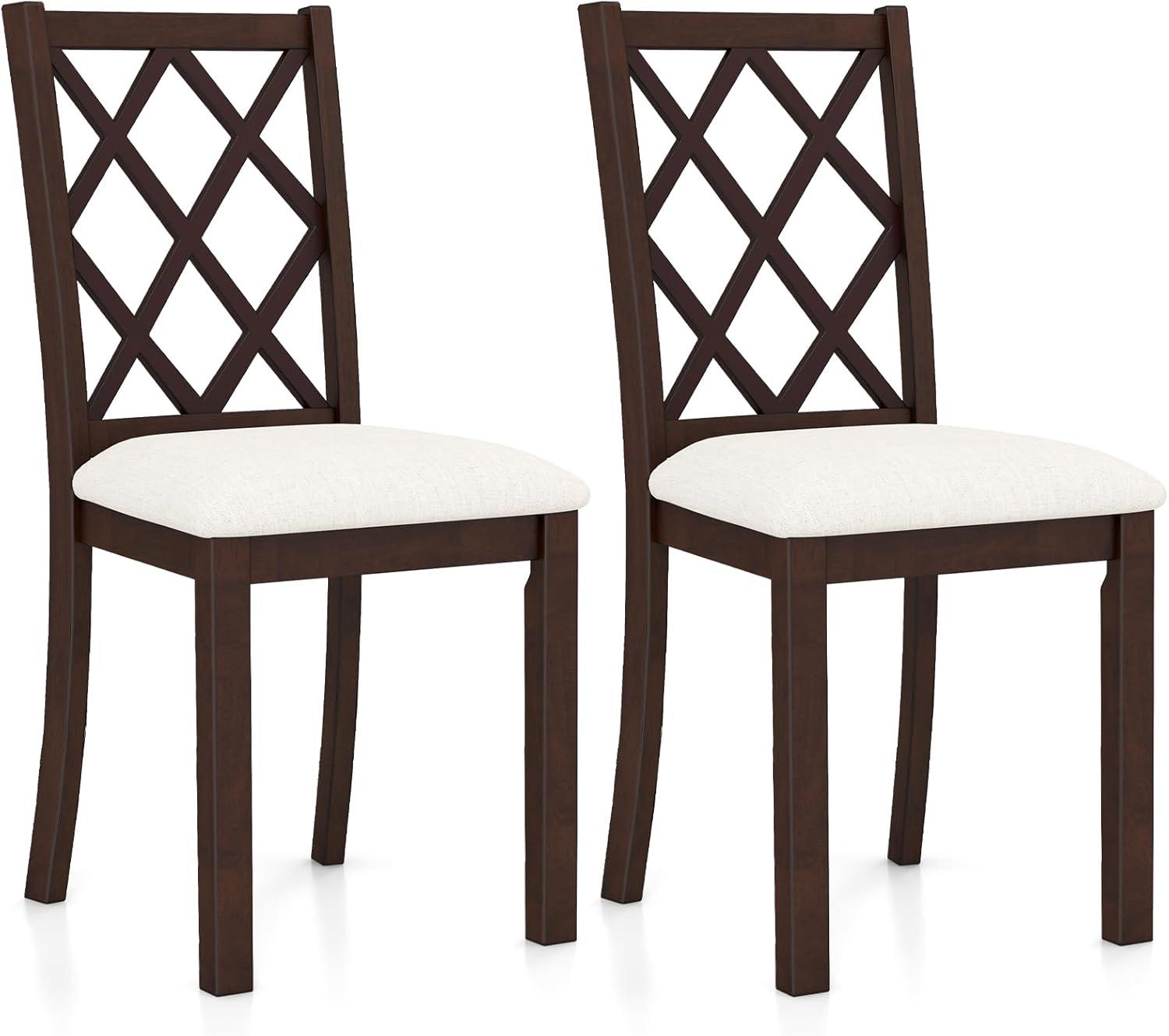 Spaco Dining Chair Set of 2 Wood Kitchen Chairs with Upholstered Seat Cushion and Rubber Wood Legs-Brown, Lounge Chair, Dining Room Chair for Kitchen, Dining, Bedroom, Living