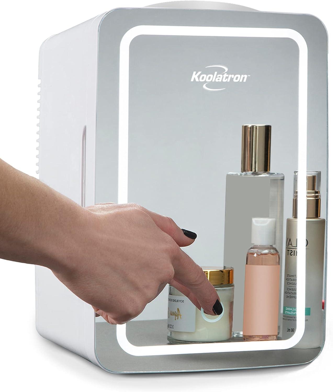 Compact White Smart Portable Cosmetic Fridge with LED Mirror