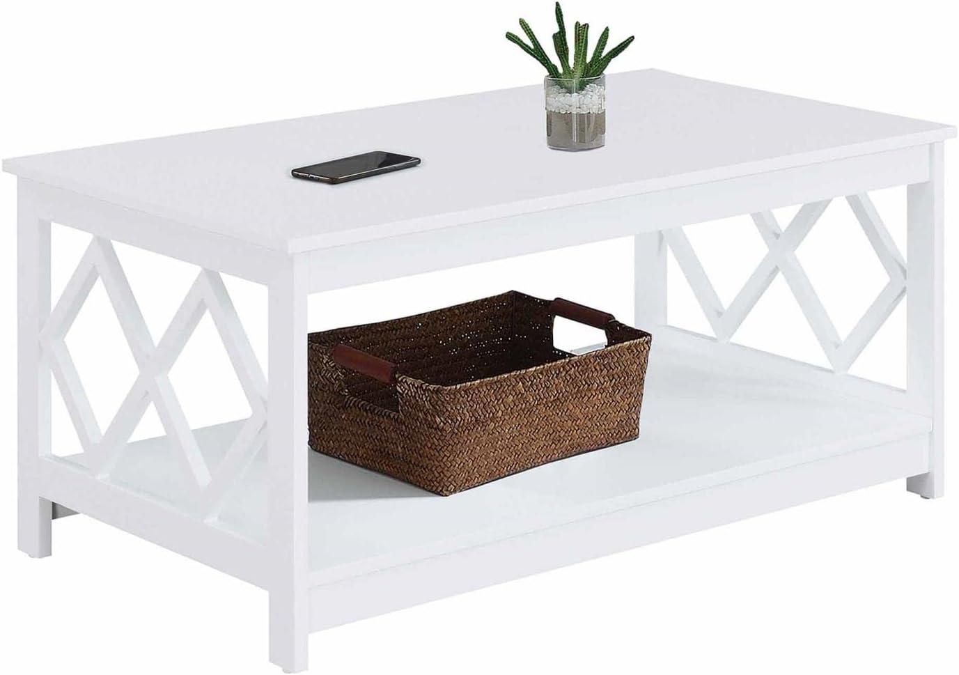 Convenience Concepts Diamond Coffee Table with Shelf, White