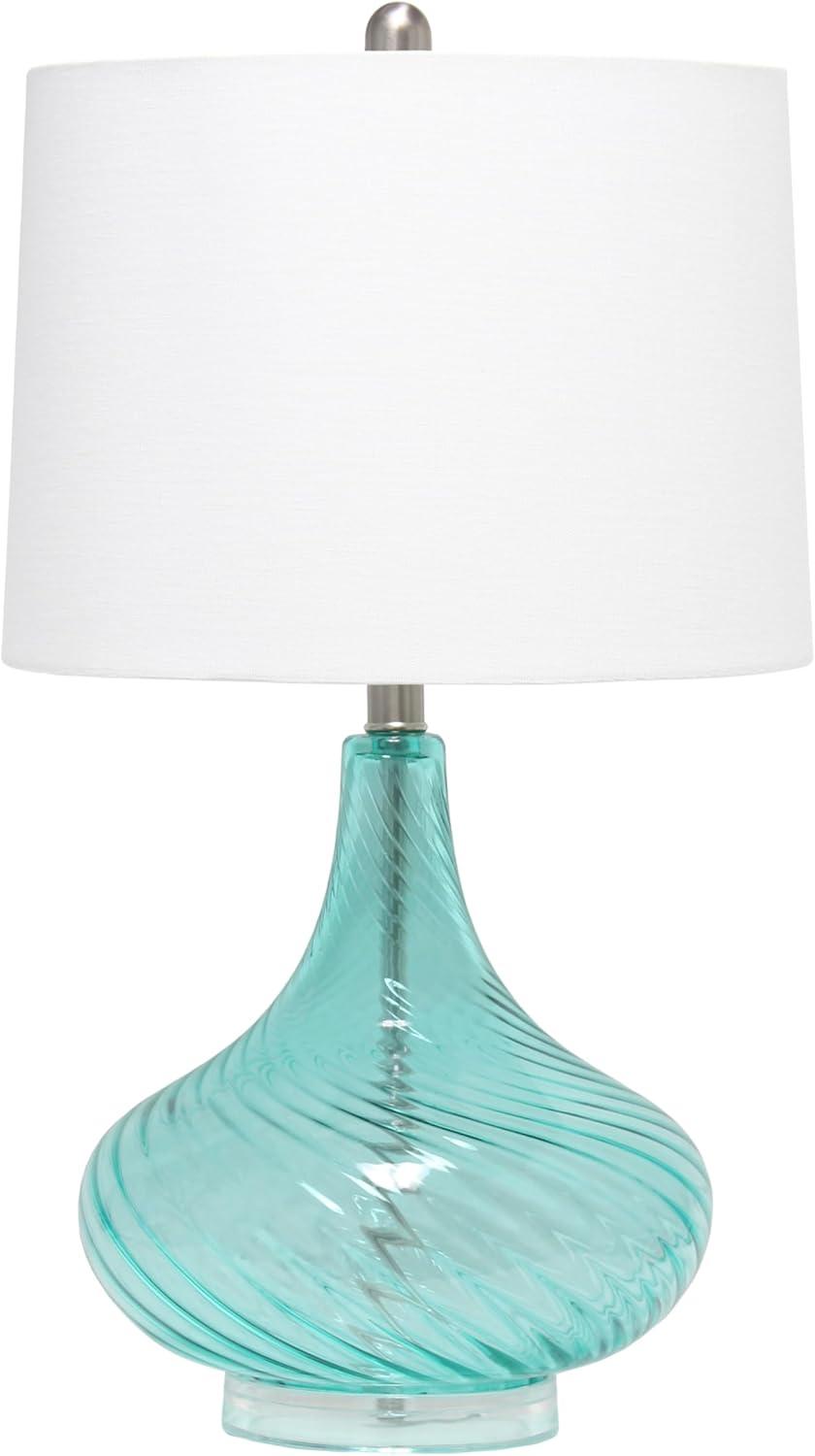 Light Blue Glass Gourd Table Lamp with White Fabric Shade