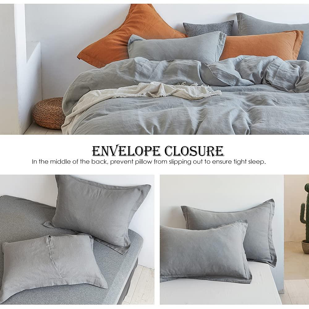 Simple&Opulence 100% Linen Duvet Cover Set with Washed-French Flax-2 Pieces Solid Color Basic Style Bedding Set-Breathable Soft Comforter Cover with 1 Pillowsham(Twin,Linen)