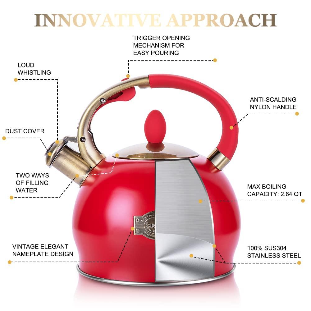 LUXESIT LUXESIT 2.64 Quarts Stainless Steel Whistling Stovetop Tea Kettle
