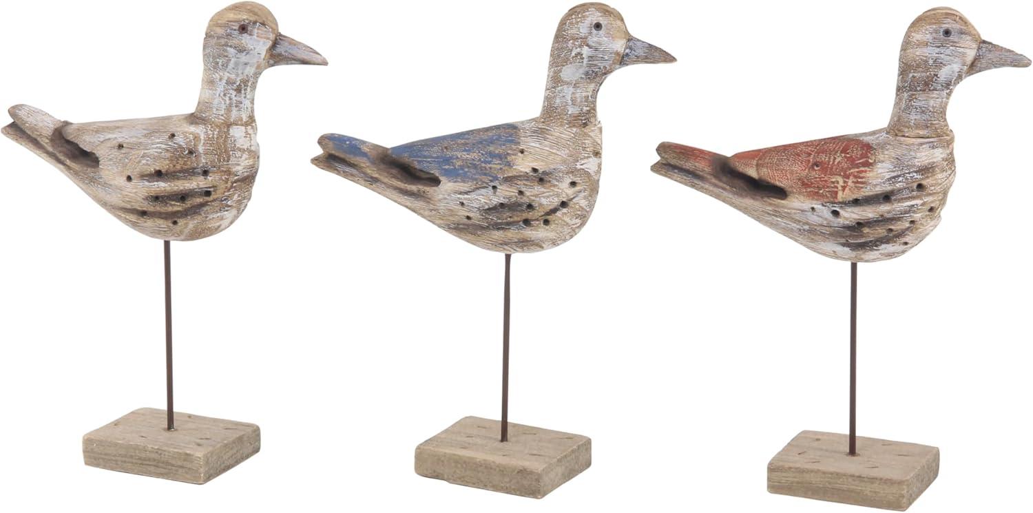 Coastal Charm Distressed Wood Bird Sculptures - Set of 3