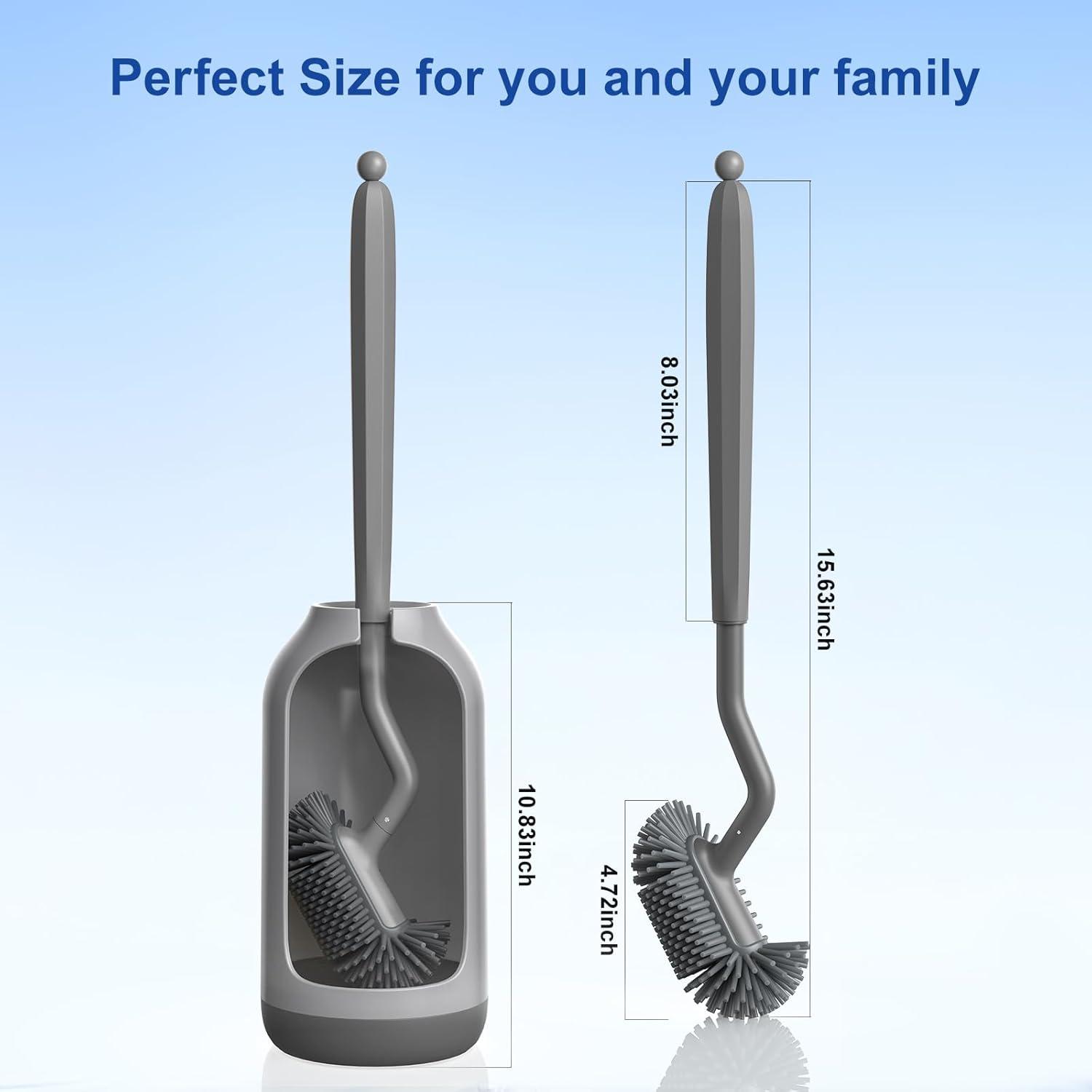 Toilet Bowl Brush Holder Set: Bathroom Deep Cleaning Toilet Cleaner Scrubber Under Rim with Curved Bristle for Dead Corner Clean - Hidden Rv Toilet Decorative Accessories with Caddy- Gray