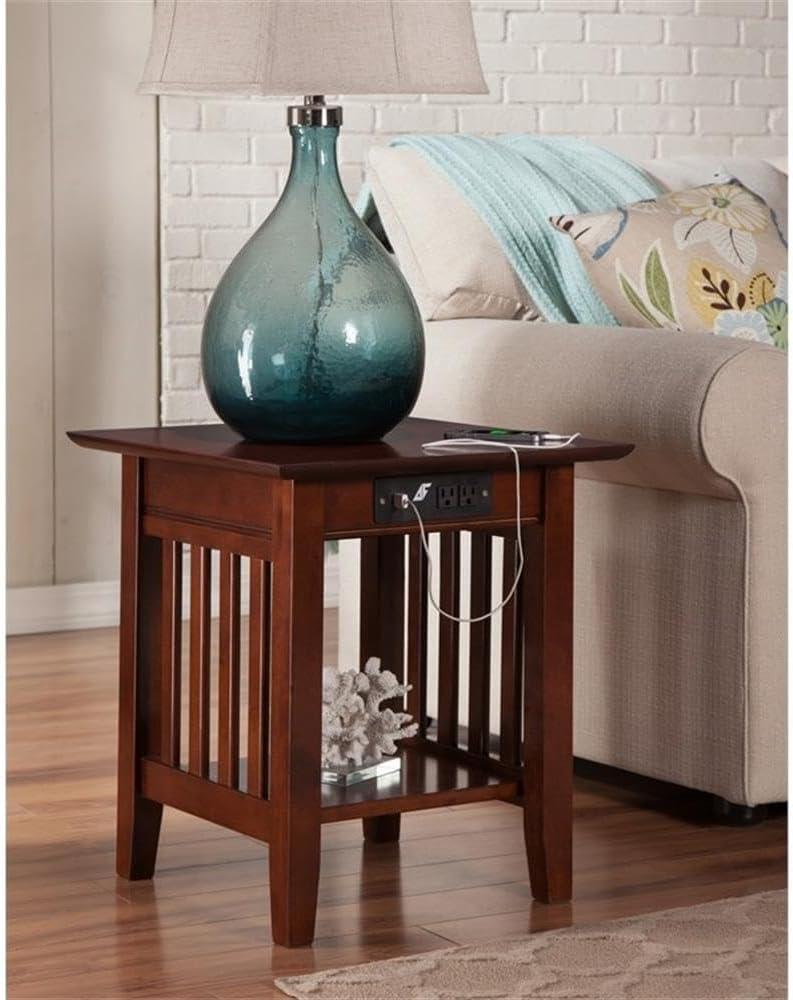 AFI Mission Solid Hardwood End Table with USB Charger Set of 2 Walnut