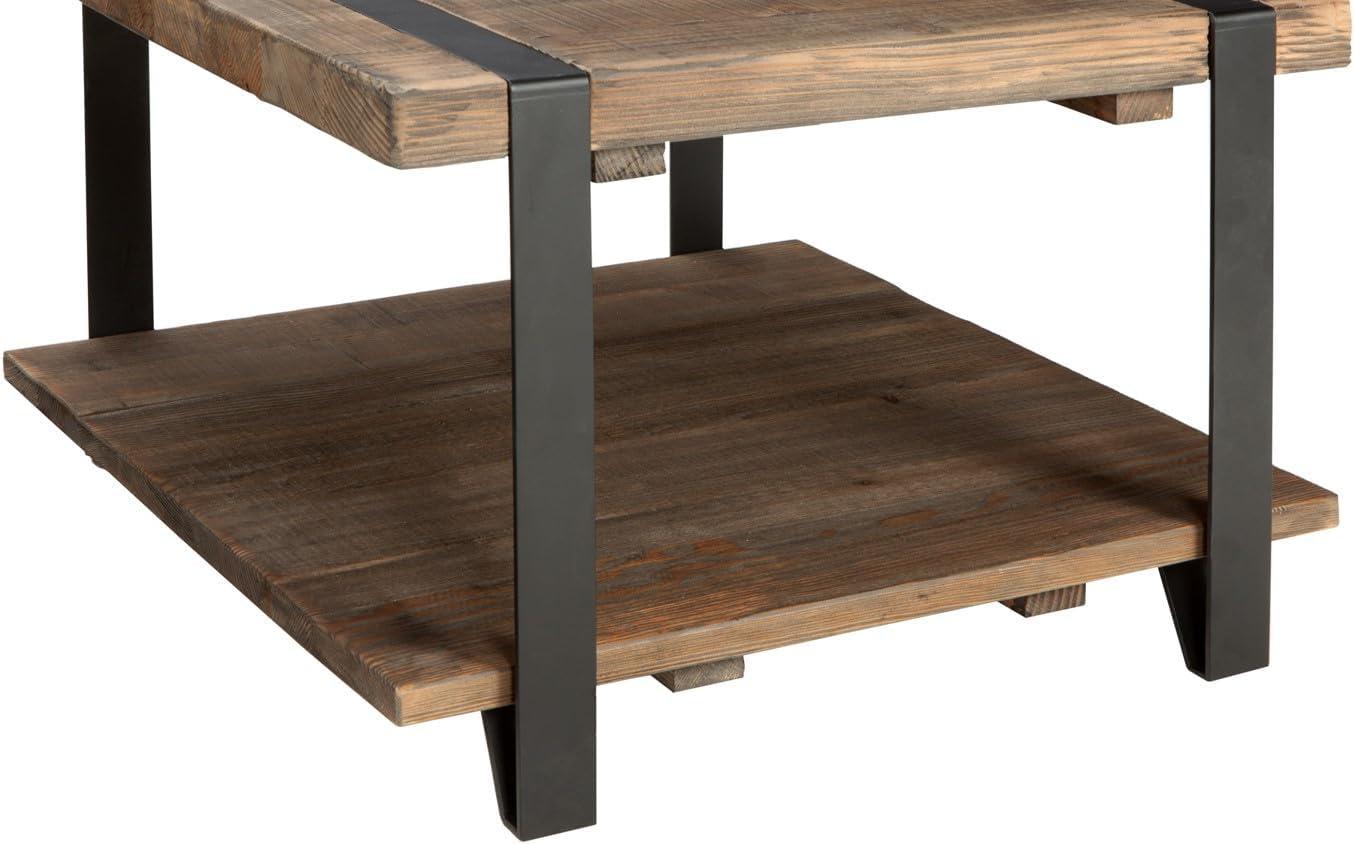 27" Modesto Square Coffee Table Brown - Alaterre Furniture: Rustic Industrial Style, Fixed Shelf, Metal Frame