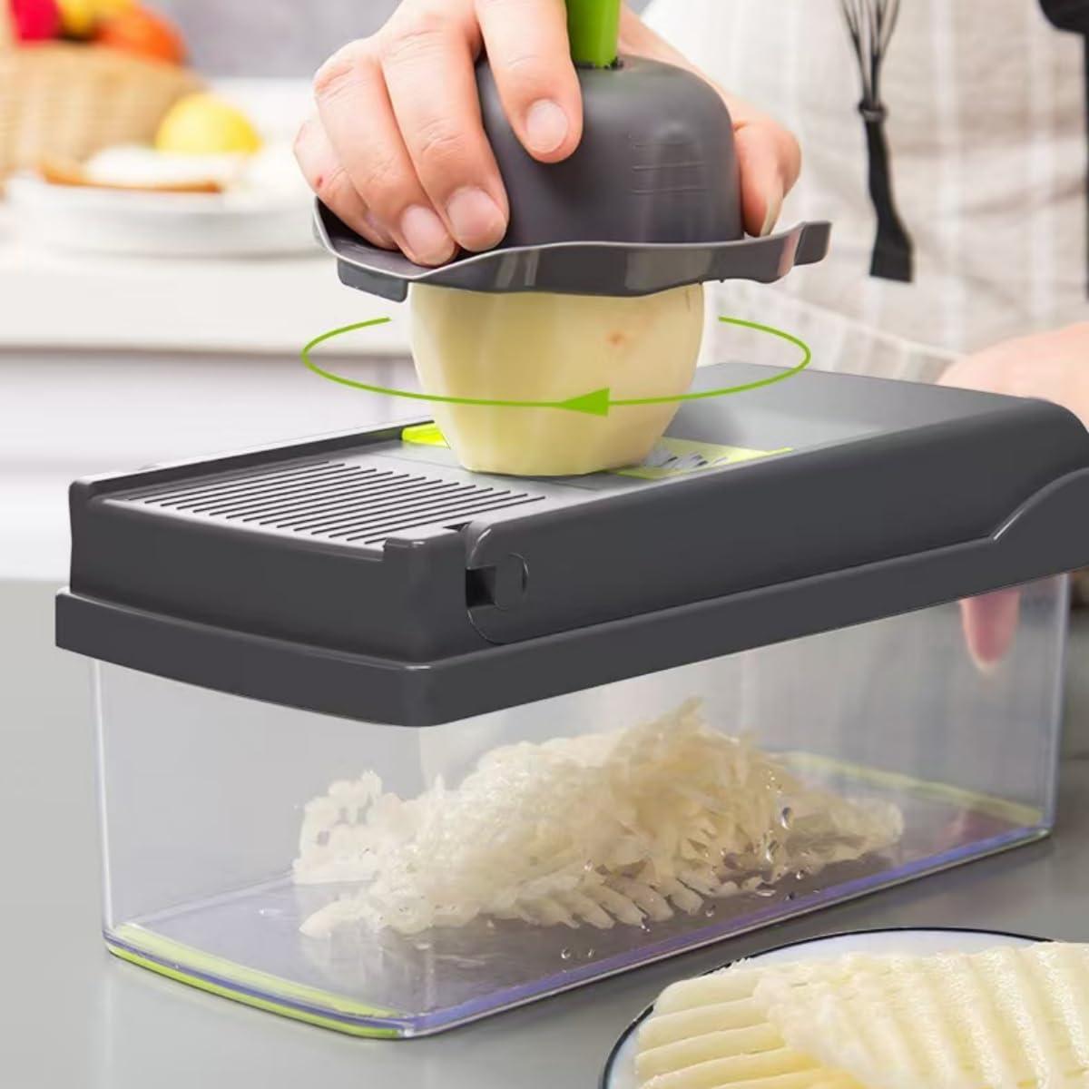 Vegetable Chopper,Pro Onion Chopper,14 in1 Multifunctional Food Chopper,Kitchen Veggie Chopper with 8 Blades,Vegetable Chopper With Container ,Vegetable Slicer Dicer Cutter,Salad,Garlic Chopper