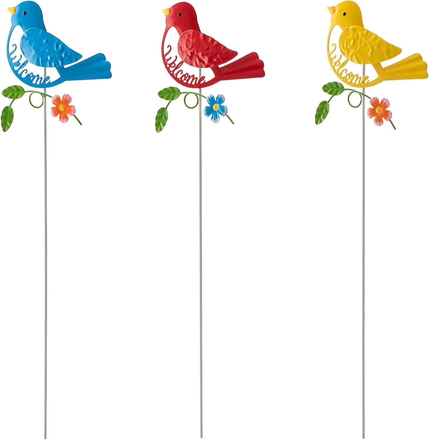 Glitzhome Set of 3 Metal Decorative Gnome Garden Stakes/Hanging Wall Decor Yard Art 36" Patio Backyard Ornaments