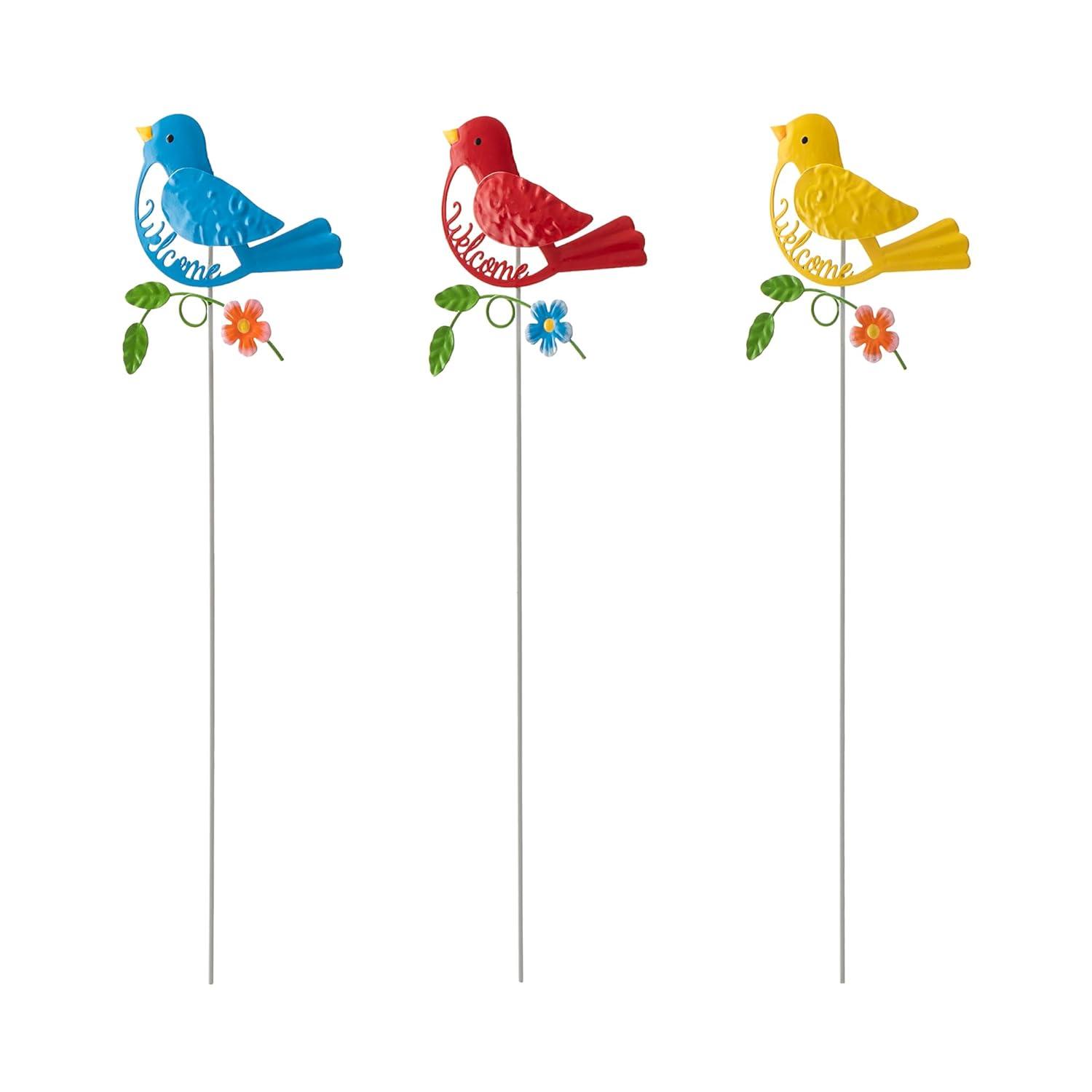 Glitzhome Set of 3 Metal Decorative Gnome Garden Stakes/Hanging Wall Decor Yard Art 36" Patio Backyard Ornaments