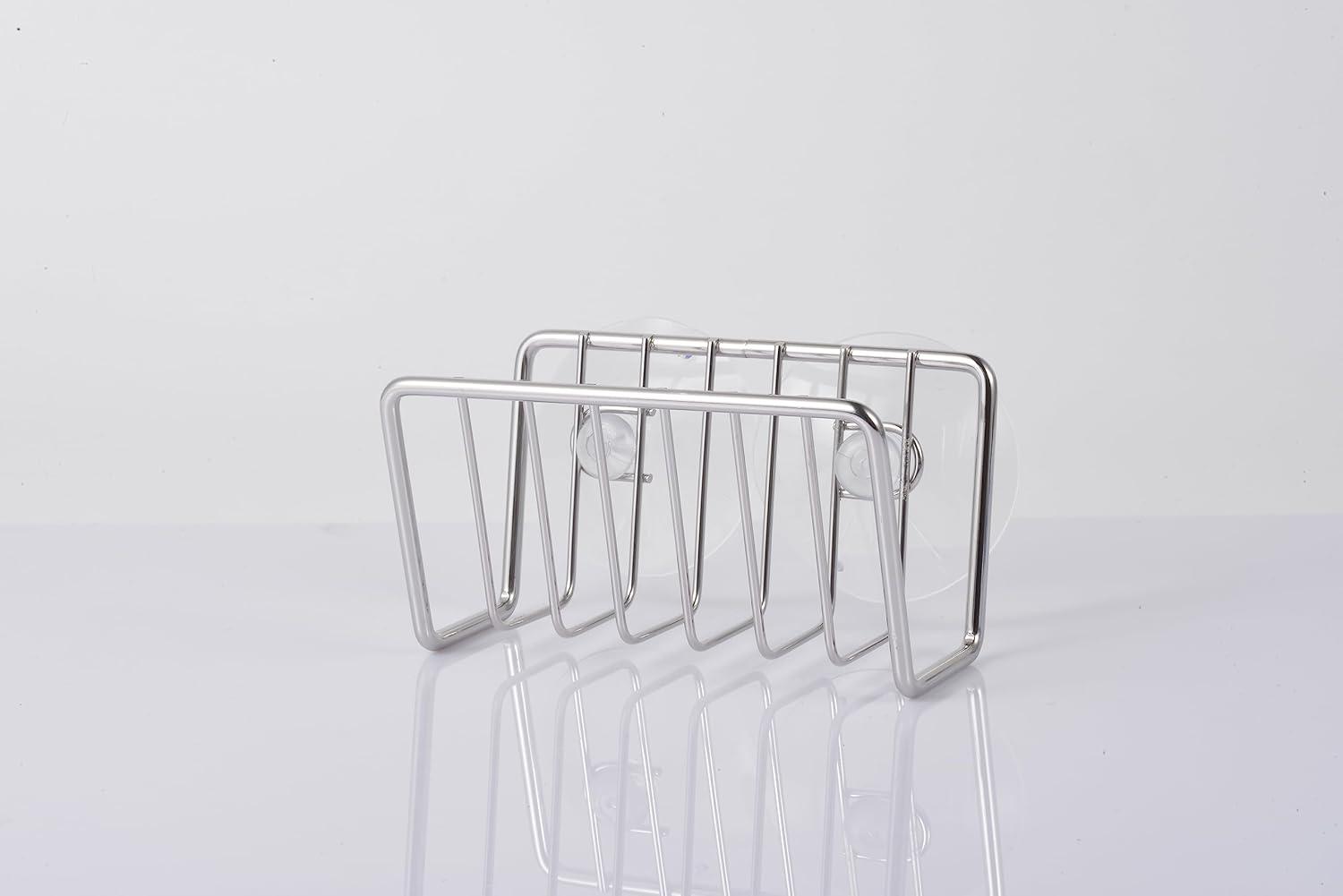 FZM Sponge Holder for Kitchen Sink Stainless Steel Suction Cup Sponge Caddy Silver Storage Rack