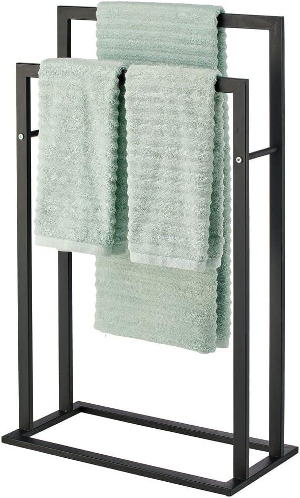 mDesign Metal Tall 2-Tier Free-standing Bathroom Towel Rack