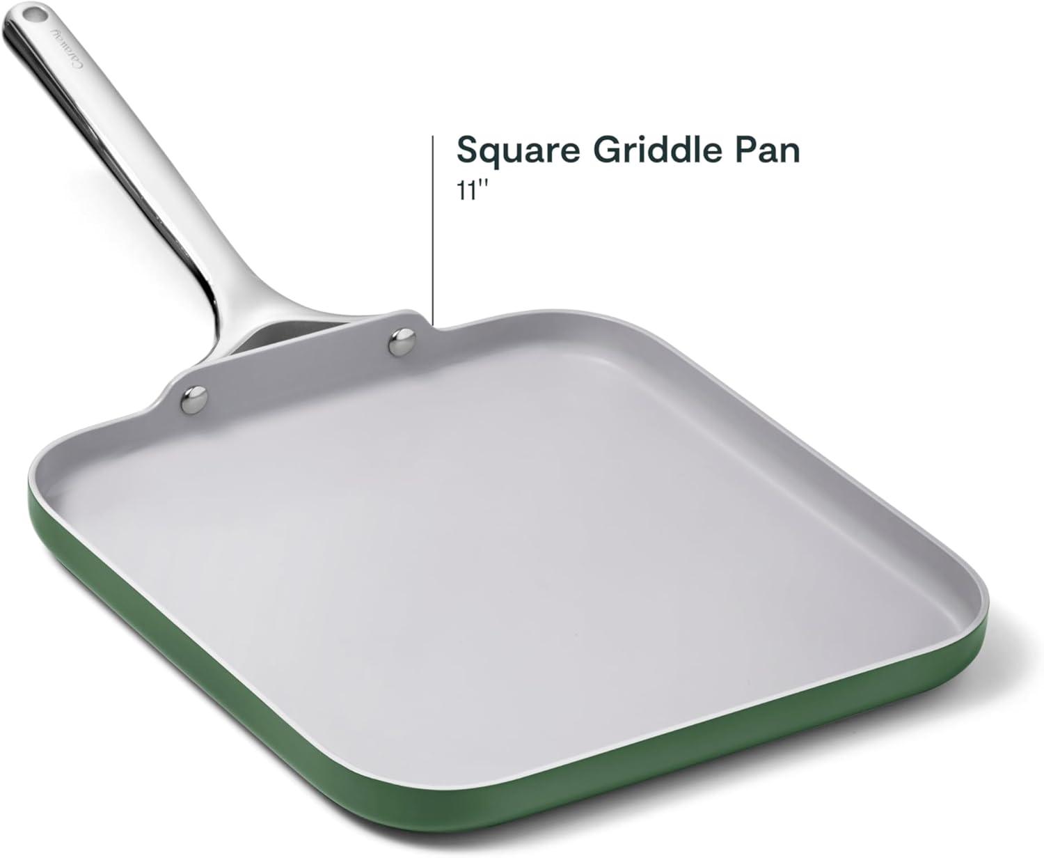 Caraway Home 11.02" Nonstick Square Flat Griddle Fry Pan Sage: Caraway Cookware, Silicone Polyester, Hand Wash