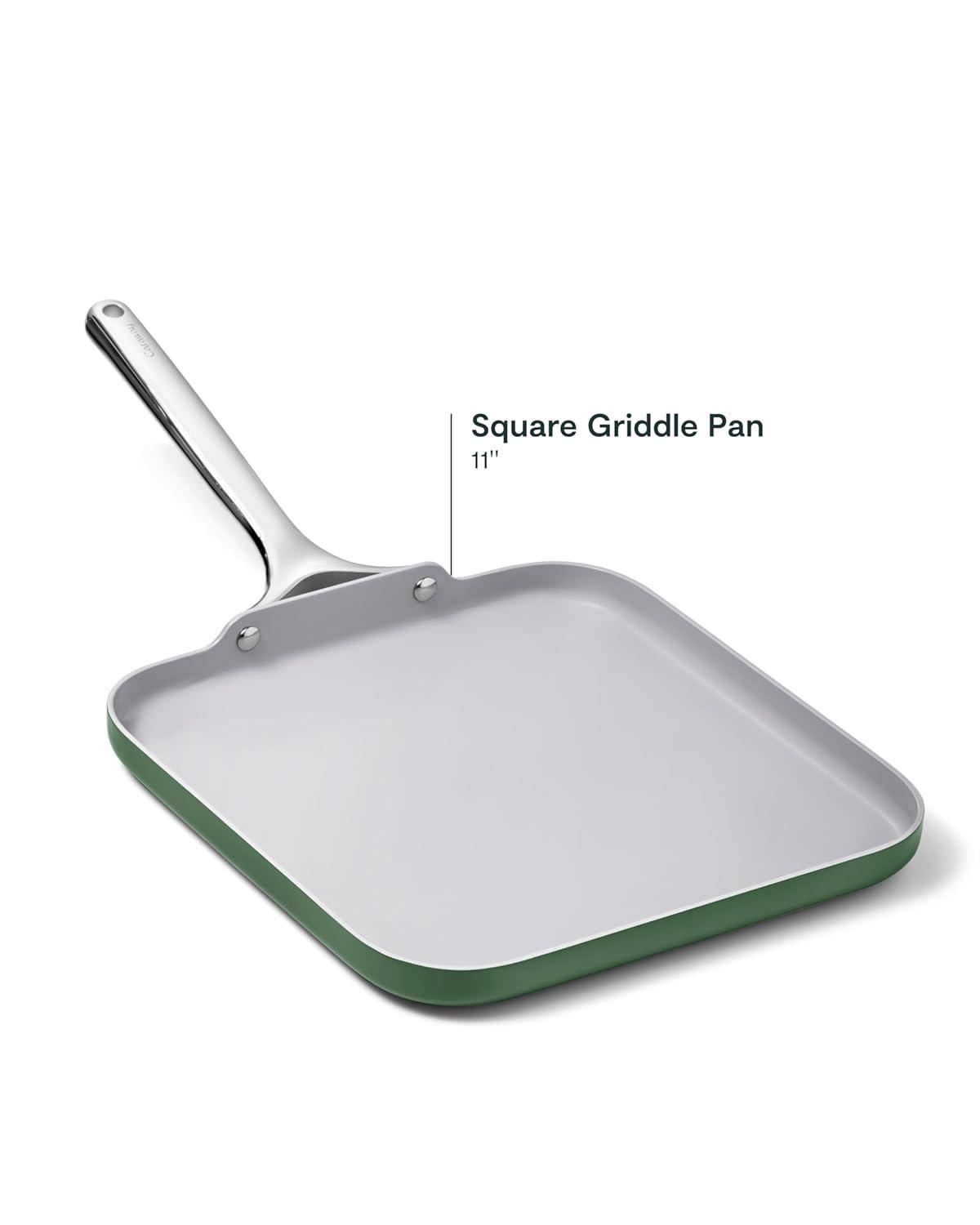 Caraway Home 11.02" Nonstick Square Flat Griddle Fry Pan Sage: Caraway Cookware, Silicone Polyester, Hand Wash