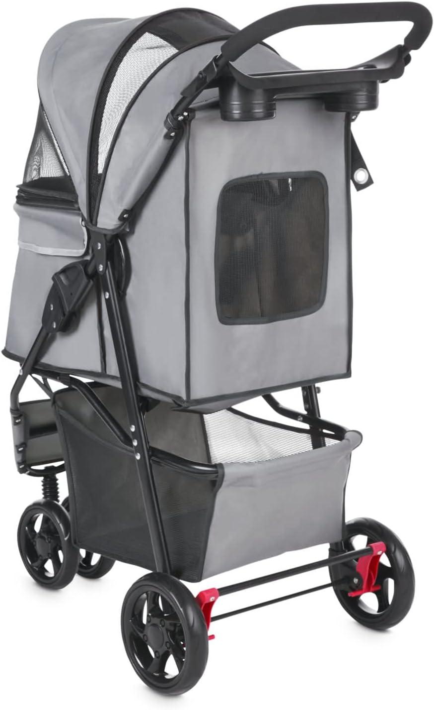 Places to Go Reflective Gray Pet Stroller, 34" L X 21.7" W X 37.5" H