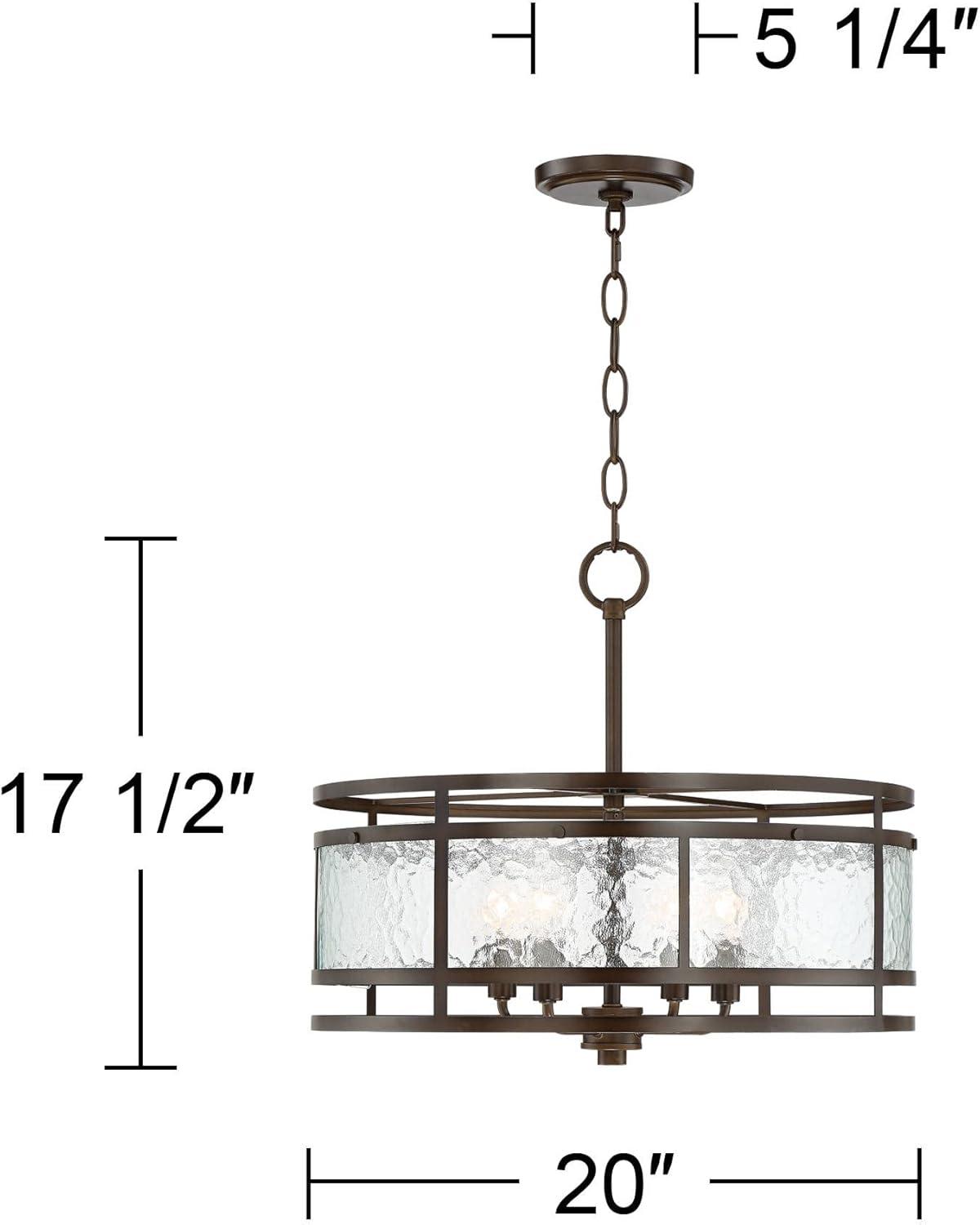 Franklin Iron Works Edinger Oil Rubbed Bronze Pendant Chandelier 20" Wide Rustic Clear Waterglass Textured Shade 4-Light Fixture for Dining Room House