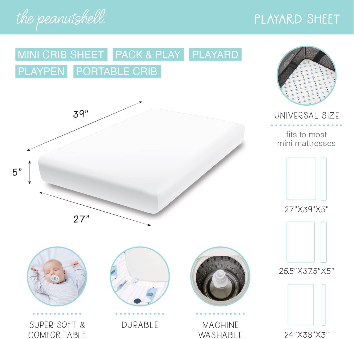The Peanutshell Pack n Play, Mini Crib, Portable Crib or Fitted Playard Sheets for Baby Boy or Girl, Celestial Elephant, 3 Pack Set