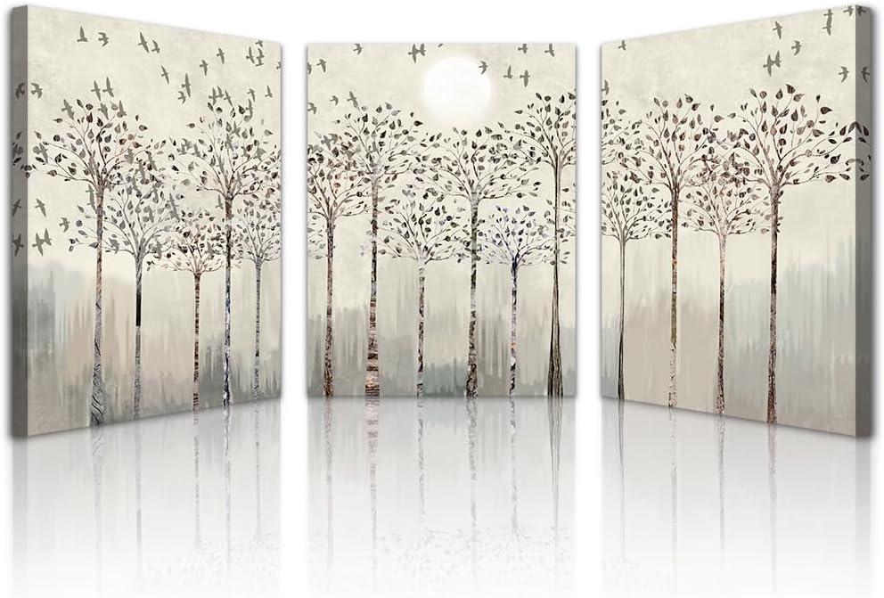 trees and birds Abstract Paintings Canvas Prints Wall Art for Bedroom Bathroom Wall Decor office Artworks Pictures Wall Decorations for Living Room,3 Piece Sunrise and sunset Modern Home Decoration