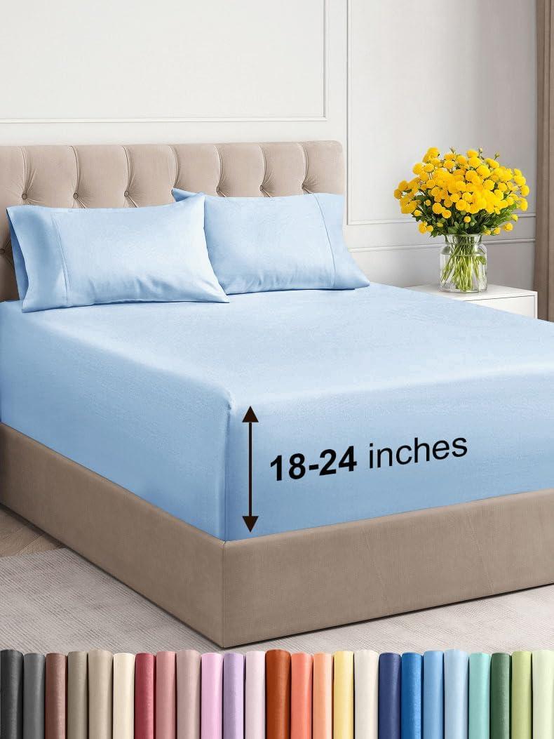 4 Piece Ultra Soft & Cooling Deep Pocket Sheet Set Brushed Hotel Luxury Bed Sheets