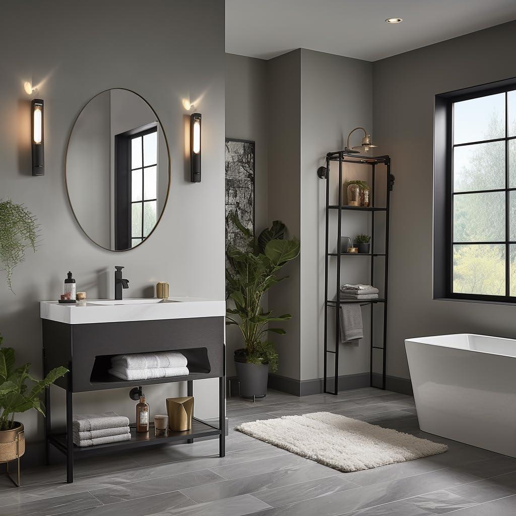 ANDY STAR Modern Decorative 22 x 30 Inch Oval Wall Mounted Hanging Bathroom Vanity Mirror with Stainless Steel Metal Frame, Brushed Bronze