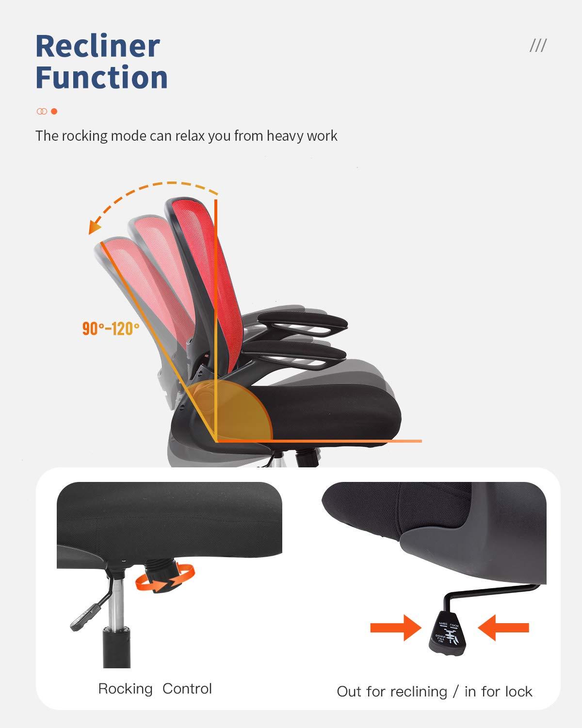 Office Chair Desk Computer Chair with Lumbar Support Flip-up Arms Swivel Rolling Executive Task Mesh Adjustable Ergonomic for Adults(White)