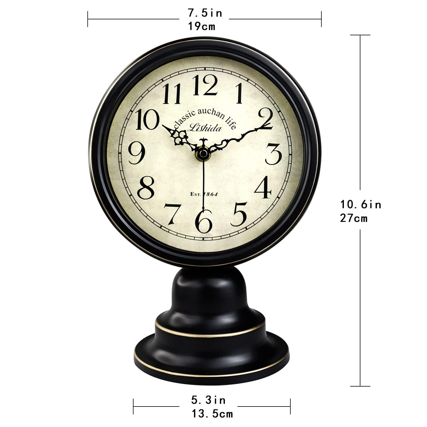 Mid Century Modern Desk Clock for Bedroom Kitchen Vintage Table Clock Mantel Desktop Farmhouse Tabletop Metal Clock for Office Living Room Silent Decor Battery Operated Black Clock