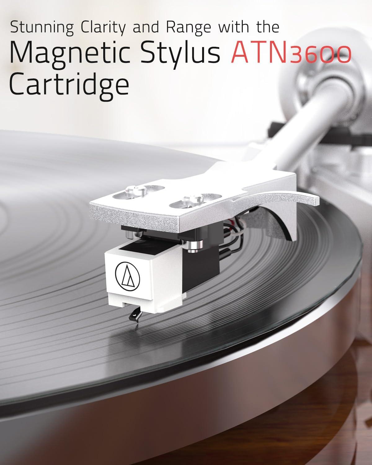 Turntables Record Player with Wireless Output Connectivity Vinyl Player Belt-Drive Support 33 45 RPM Speed Phono Line USB Digital to PC Recording with Advanced MM Cartridge ATN3600L Light Brown
