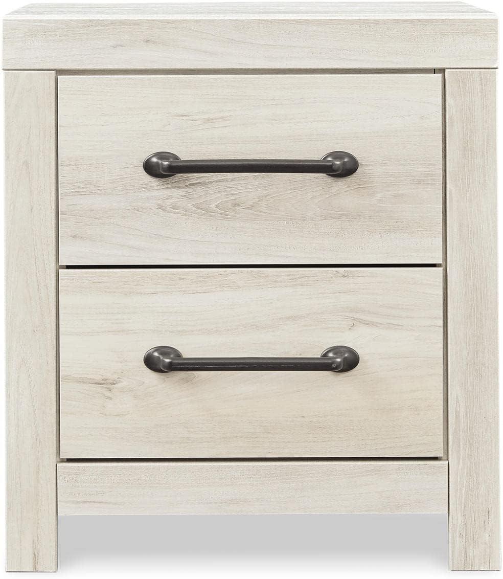 Wispy Whitewash Rustic Industrial 2-Drawer Nightstand with USB