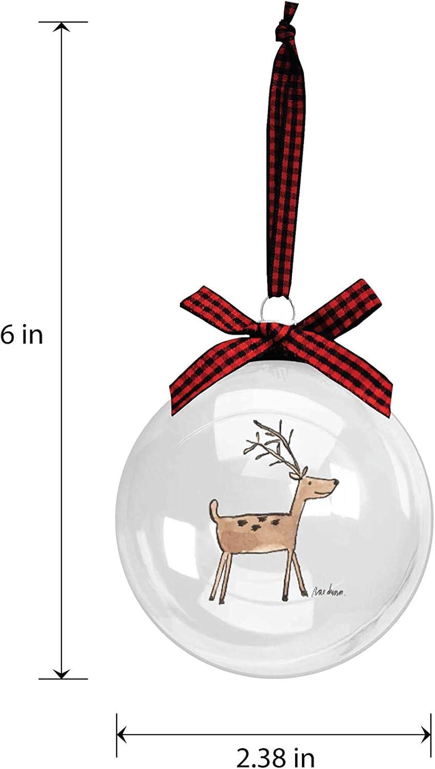 Rae Dunn Christmas Ornaments - Set of 12 Clear Glass Balls with Cute Holiday Designs - 60mm / 2.36 Inch Hanging Decorations for Xmas Tree