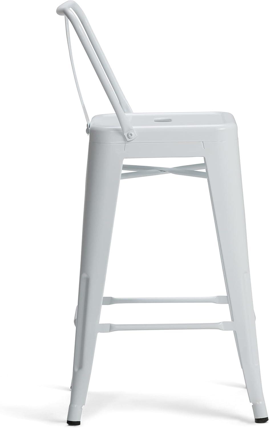 Simpli Home Rayne 24" Metal Counter Stool in White (Set of 2)