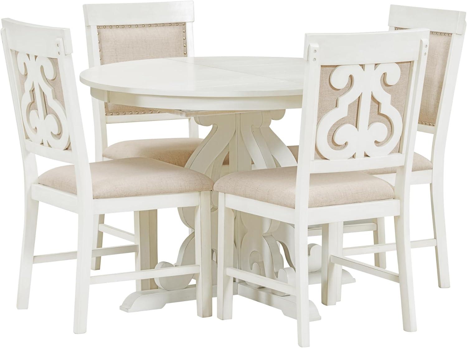 5-Piece Retro Functional Dining Set, 1 Extendable Table with a 16-inch Leaf and 4 Upholstered Chairs for Dining Room and Kitchen (Antique White)