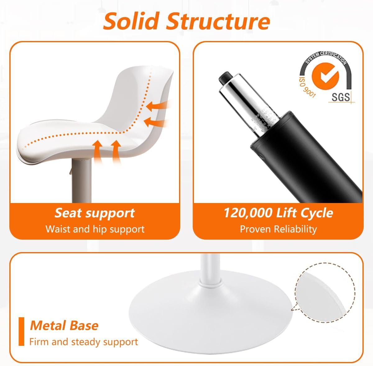 White Adjustable Swivel Metal Bar Stools Set of 2