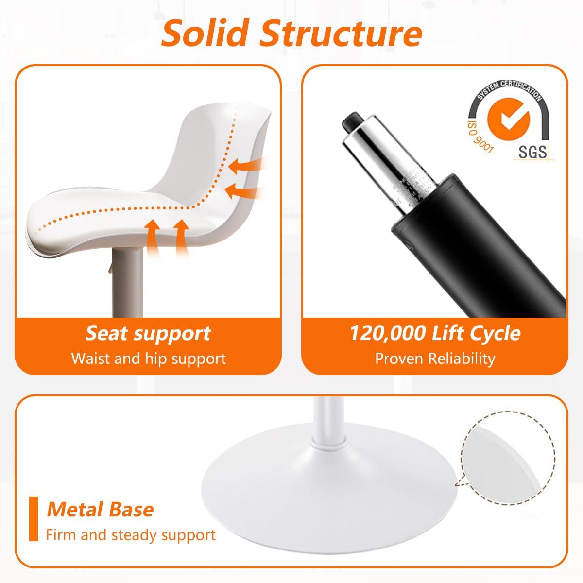 White Adjustable Swivel Metal Bar Stools Set of 2