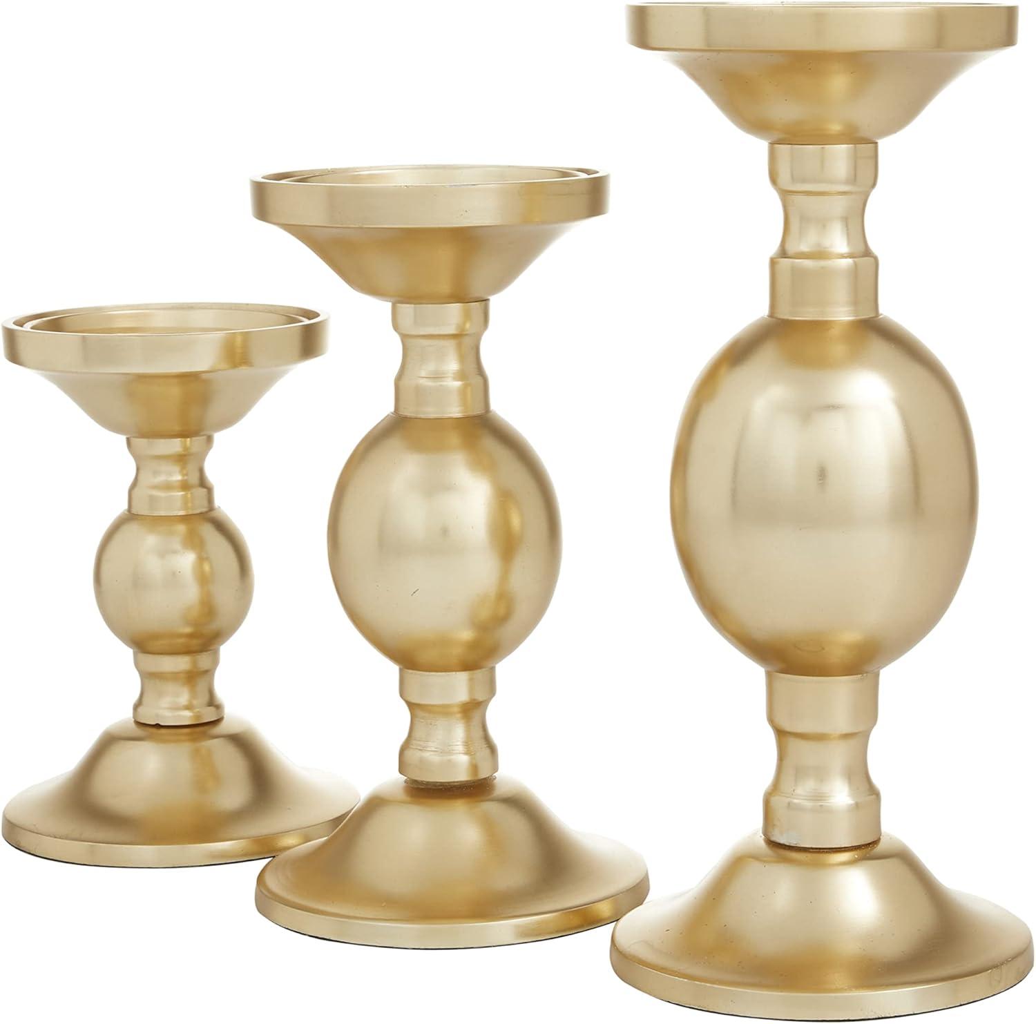 Gold Aluminum 3-Piece Pillar Candle Holder Set