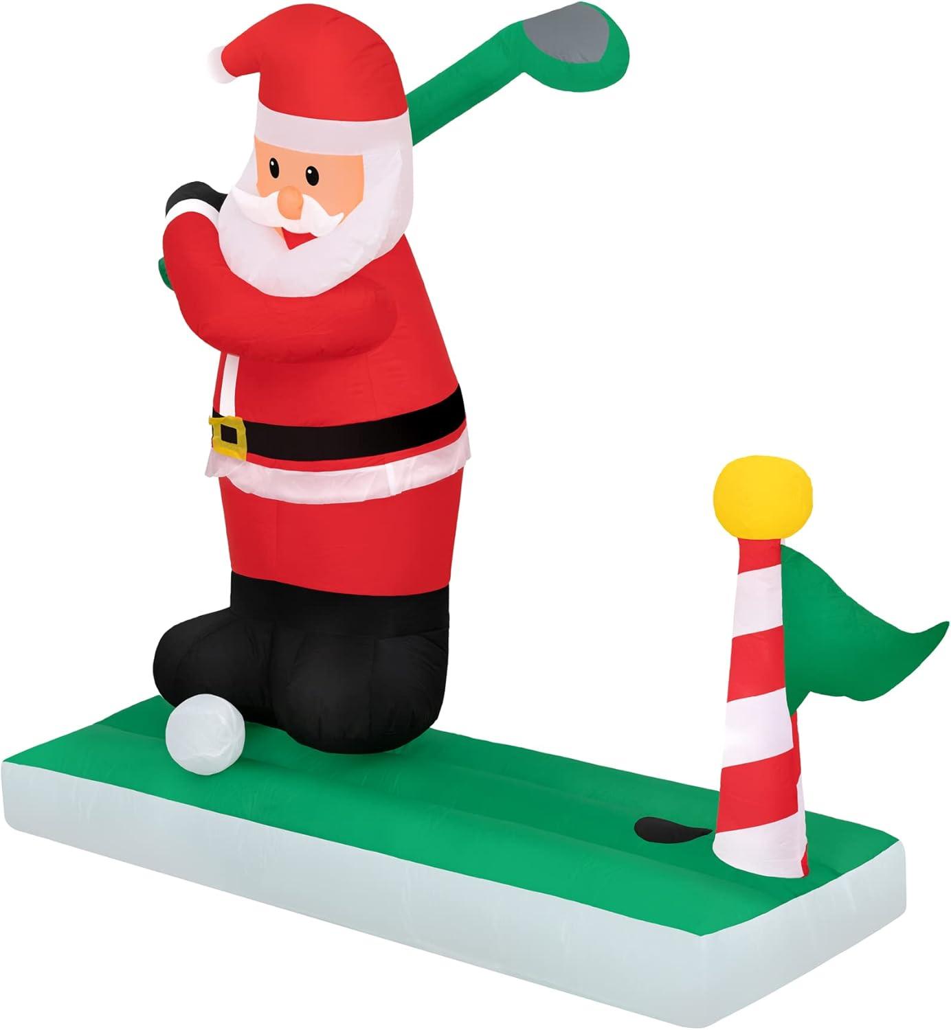 Large Bright White Inflatable Golfing Santa Christmas Decoration