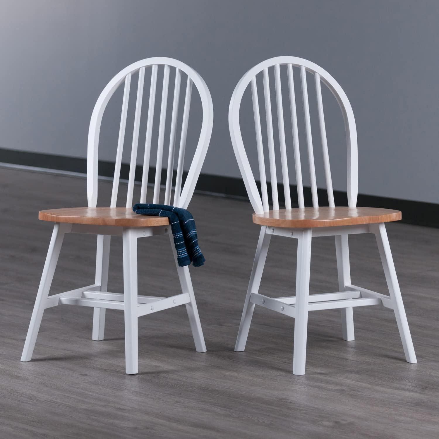 Winsome 2pc Windsor Chair Set Natural/White : Wood Frame, Spot Clean, Transitional Style, No Tools Assembly