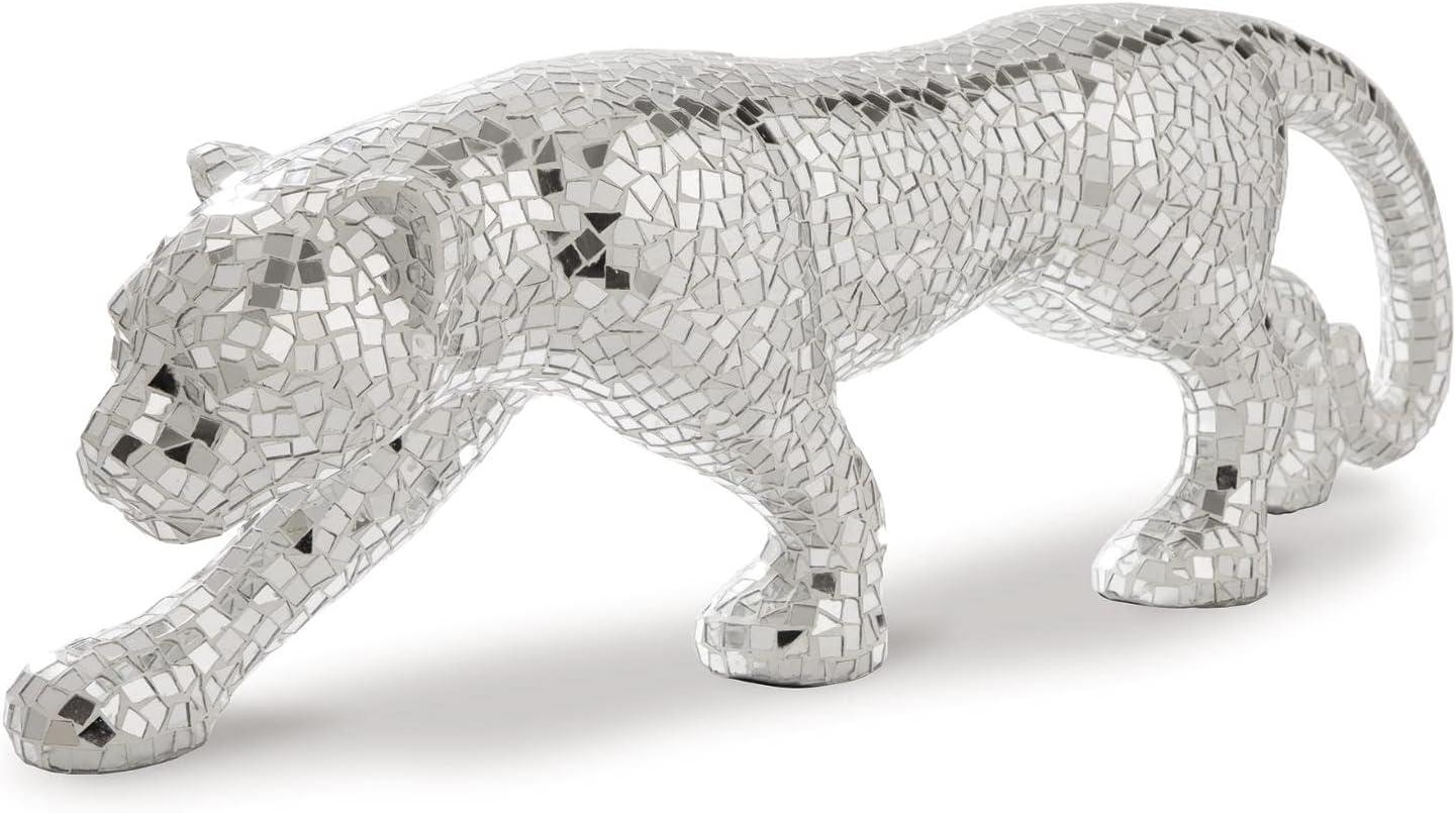 Exotic Silver Mosaic Glass Panther Sculpture